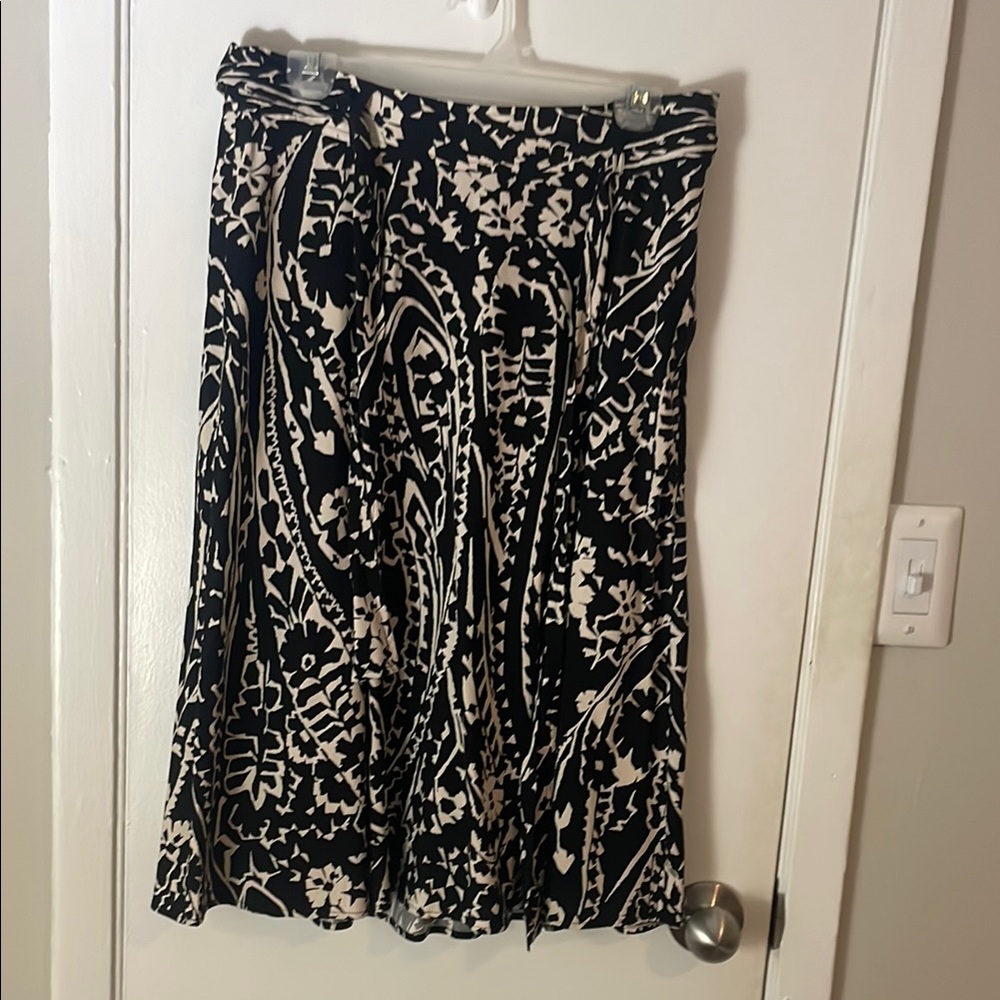 LOFT Black and Cream Floral Midi Skirt